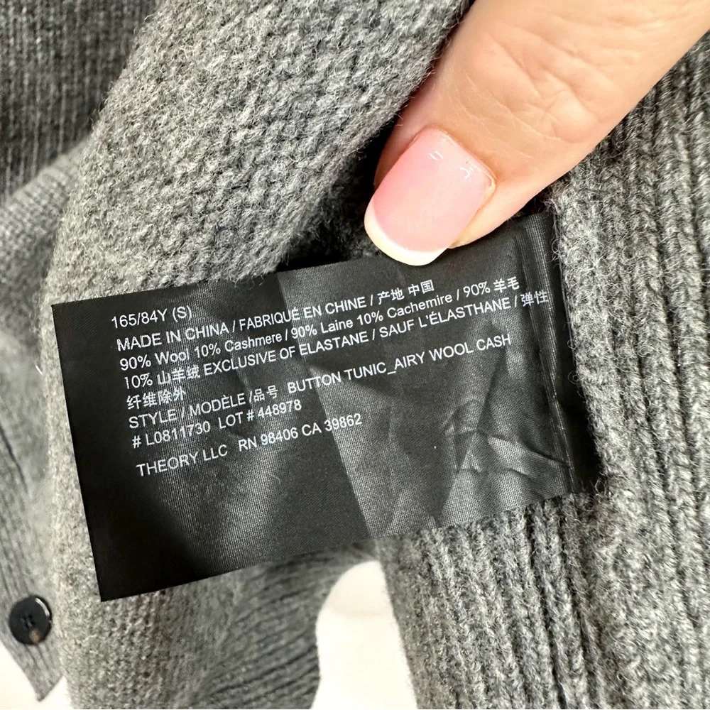 Theory New Button Tunic Sweater Gray Wool Cashmere Small